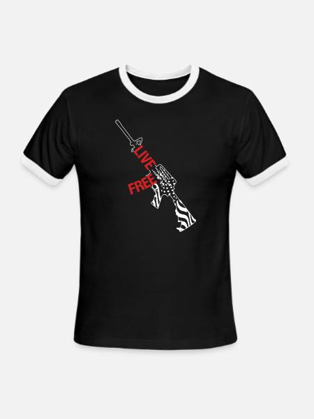 Live Free Gun T Shirt - Men's Ringer T-Shirt - black/white
