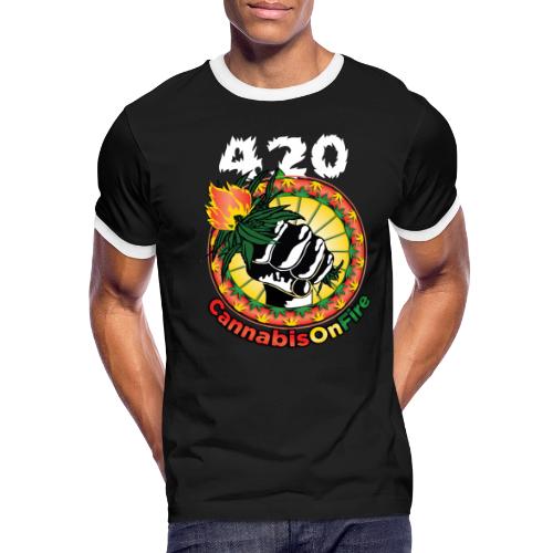 Whimsical 420 OnFire Time Weed Marijuana Design - Men's Ringer T-Shirt