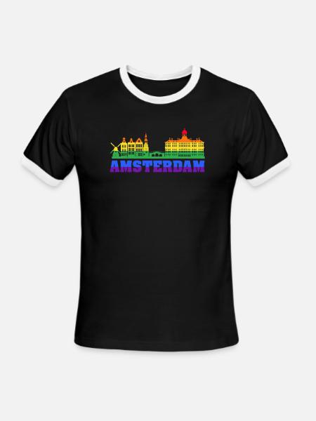 Gay pride Amsterdam logo - Men's Ringer T-Shirt - black/white