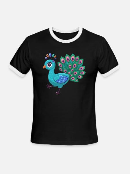 Majestic Peacock Display - Men's Ringer T-Shirt - black/white