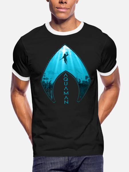 Aquaman Film Logo Silhouette - Men's Ringer T-Shirt - black/white - Front - Jackson (183cm)