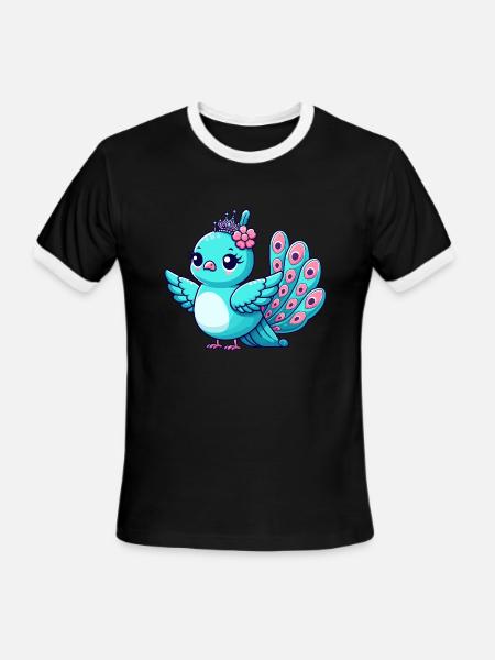 Playful Peacock Cartoon - Men's Ringer T-Shirt - black/white