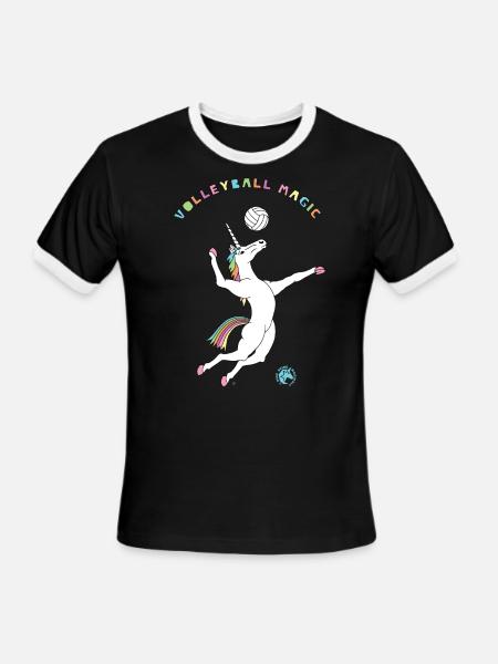 Volleyball Magic Unicorn Outline - Men's Ringer T-Shirt - black/white