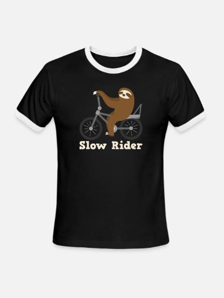 Slow Rider Sloth Cyclisme Équitation Vélo Vélo Paresseux - T-shirt à bandes contrastées pour hommes - noir/blanc