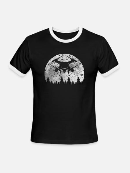 Drone Moon - Men's Ringer T-Shirt - black/white