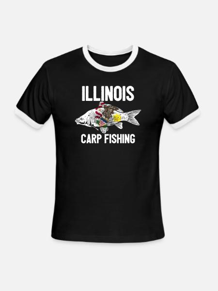 Illinois Carp Fishing Angler American Carp Angling - T-shirt à bandes contrastées pour hommes - noir/blanc