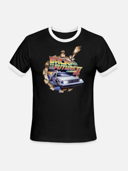 Back To The Future 2 Logo Delorean Time Machine - Men's Ringer T-Shirt - black/white