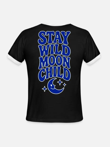Retro Celestial Moon Child Blue Typography - Men's Ringer T-Shirt - black/white