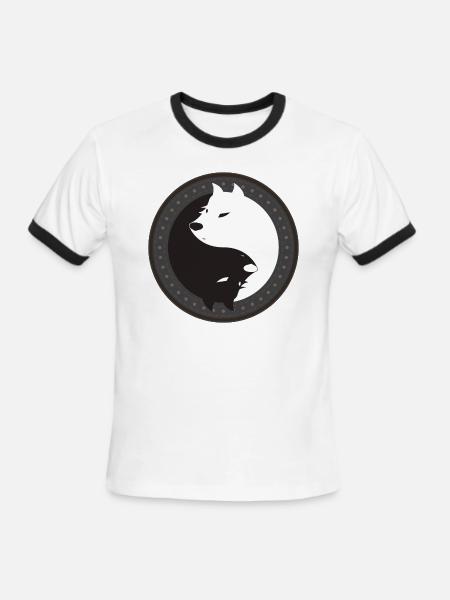 Wolf Yin Yang Wolfs Couple Lover Funny Gift Idea - Men's Ringer T-Shirt - white/black