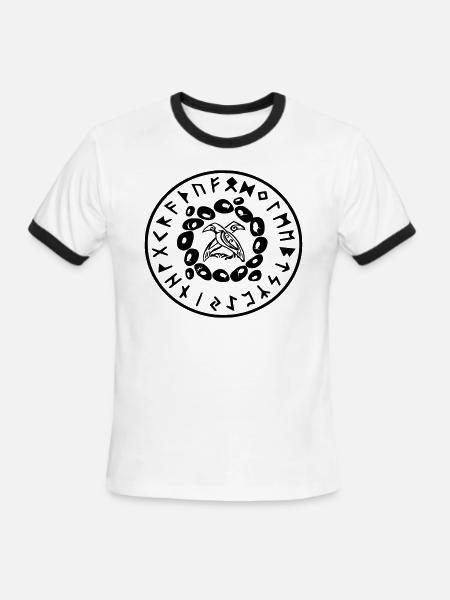 Odin's Ravens Rune Circle Design - Men's Ringer T-Shirt - white/black