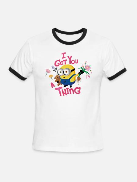 Minions Bob With Flowers I Got You A Thing - Men's Ringer T-Shirt - white/black
