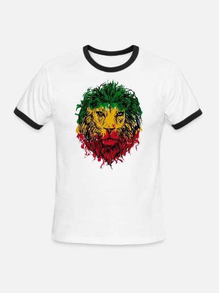 Africa map rasta lion - Men's Ringer T-Shirt - white/black