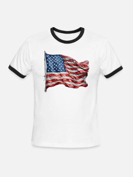 America flag - Men's Ringer T-Shirt - white/black