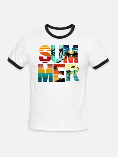 Retro Sunset Summer Vibes Palm Tree Beach Design - Men's Ringer T-Shirt - white/black