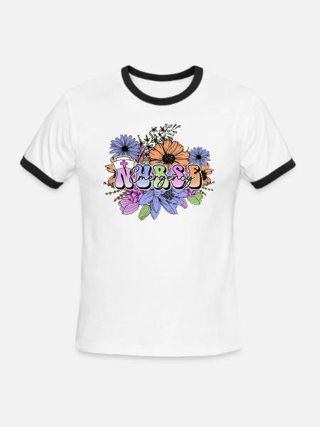 Emergency Nurse flowers - Men's Ringer T-Shirt - white/black