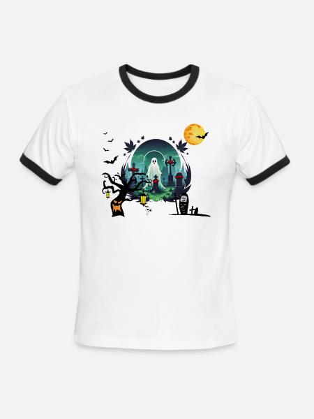 Ghost grave yard - Men's Ringer T-Shirt - white/black