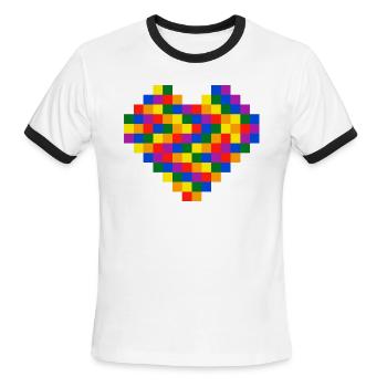 Rainbow Pixel Heart - Men's Ringer T-Shirt - white/black - Front - Jackson (183cm)