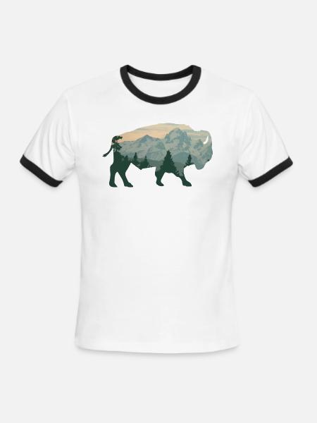 Cool Bison - Mountain Animal Herd Mammal Bovidae - Men's Ringer T-Shirt - white/black