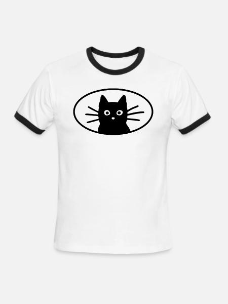 Black Cat Face - Men's Ringer T-Shirt - white/black