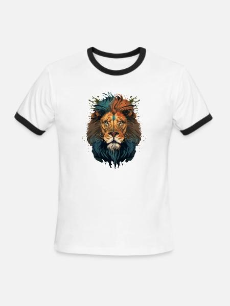 Digital Illustration of a Lion Head - Men's Ringer T-Shirt - white/black