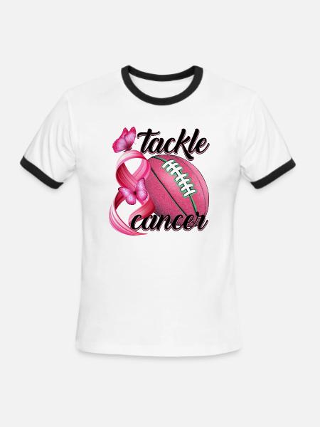 Tackle Cancer. Breast cancer ribbon. - Men's Ringer T-Shirt - white/black