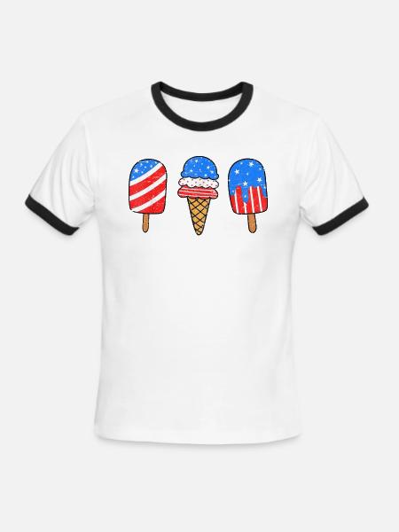 4th July Ice American - Men's Ringer T-Shirt - white/black