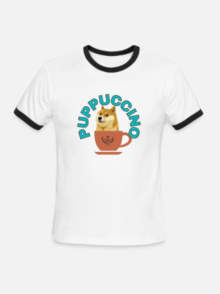 PUPPUCCINO, FUNNY COFFEE DOG - Men's Ringer T-Shirt - white/black