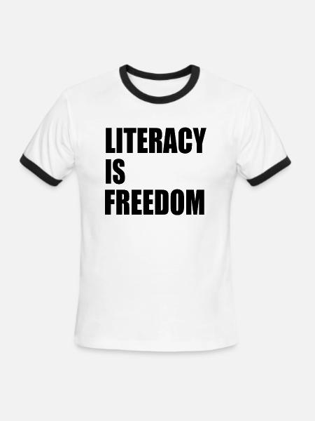 literacy is freedom - Men's Ringer T-Shirt - white/black