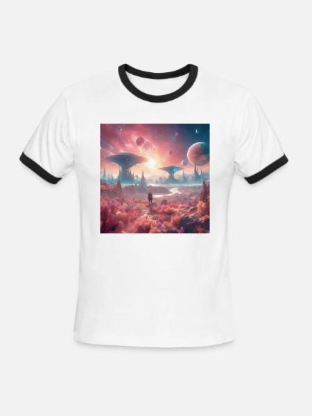 Alien Planet Explorer in Surreal Landscape - Men's Ringer T-Shirt - white/black