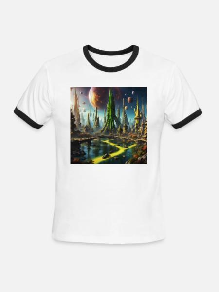 Alien World / Futuristic Sci-Fi Cityscape - Men's Ringer T-Shirt - white/black