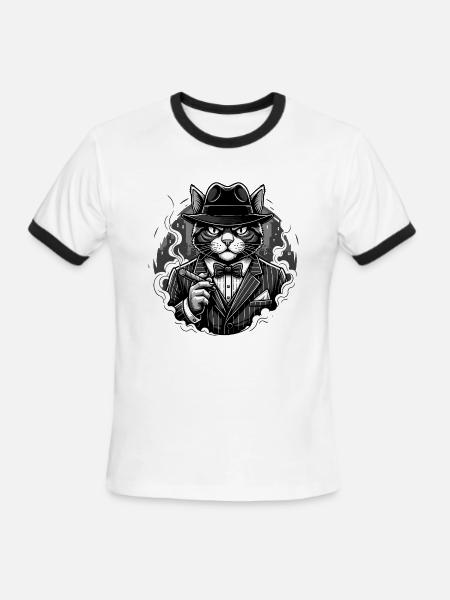 Noir Cat Gangster in Suit - Men's Ringer T-Shirt - white/black