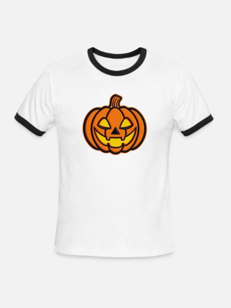 Pumpkin Jack-o-Lantern Patch - Men's Ringer T-Shirt - white/black