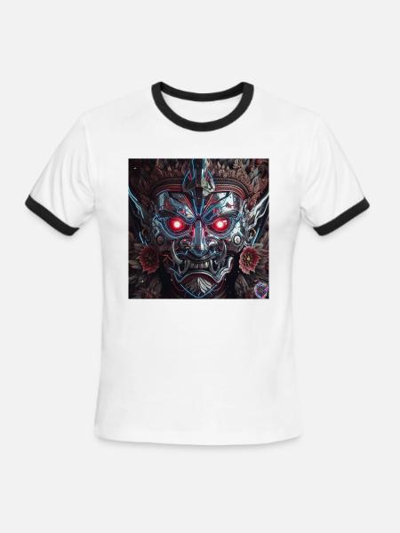Cyberpunk Demon Mask – Chrome Tech Art - Men's Ringer T-Shirt - white/black