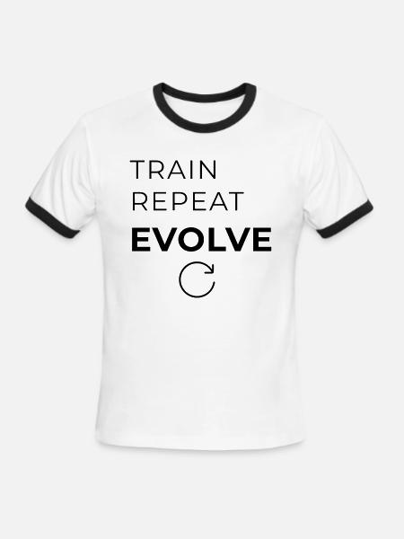 Train Repeat Evolve – Minimal Discipline Design - Men's Ringer T-Shirt - white/black