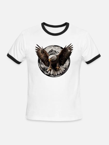 Eagle Over Mountain Circle - Men's Ringer T-Shirt - white/black