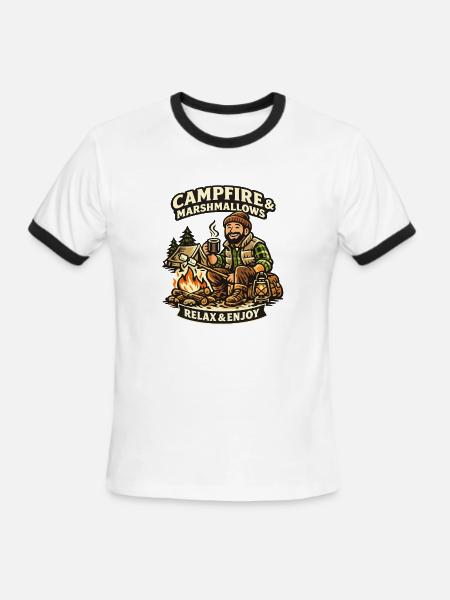 Campfire & Marshmallows Cozy Tee - Men's Ringer T-Shirt - white/black