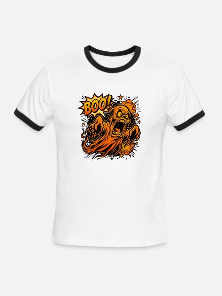 Scary Screaming Ghost Boo Halloween - Men's Ringer T-Shirt - white/black