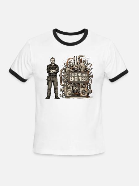 Steampunk Engineer Portrait Machine - Men's Ringer T-Shirt - white/black