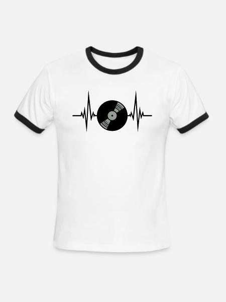 vinyl platte puls herzschlag frequenz play party f - Men's Ringer T-Shirt - white/black