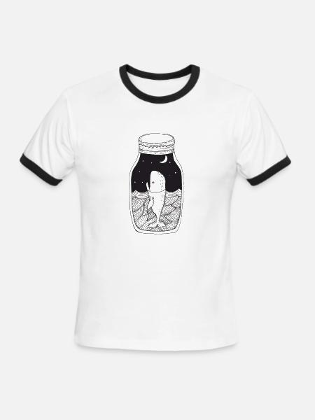 Whale in the bottle black - Men's Ringer T-Shirt - white/black