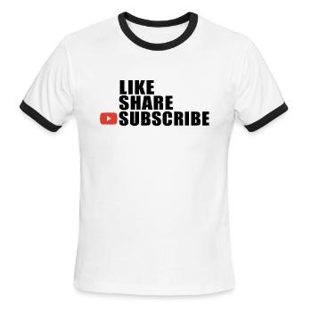 LIKE SHARE SUBSCRIBE WHITE - Men's Ringer T-Shirt - white/black - Front - Jackson (183cm)
