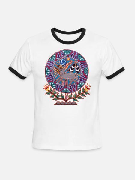 Native Huichol Peyote Deer - Men's Ringer T-Shirt - white/black