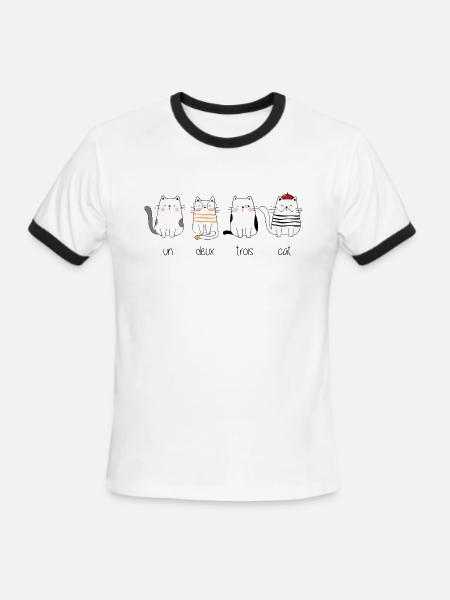 Un Deux Trois Cat - Men's Ringer T-Shirt - white/black