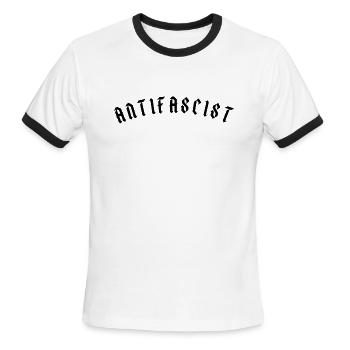 ANTIFASCIST Gothic Black Letters - Men's Ringer T-Shirt - white/black - Front - Jackson (183cm)