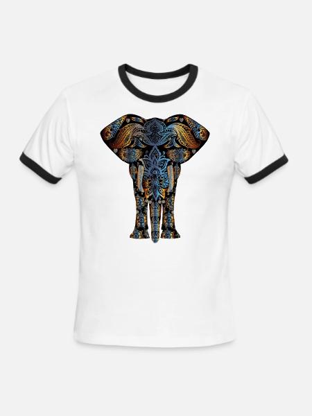 Mandala Elephant - Men's Ringer T-Shirt - white/black