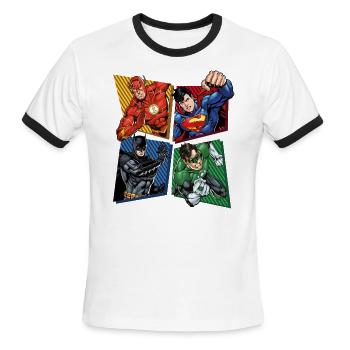 Justice League Superheroes Group - Men's Ringer T-Shirt - white/black - Front - Jackson (183cm)