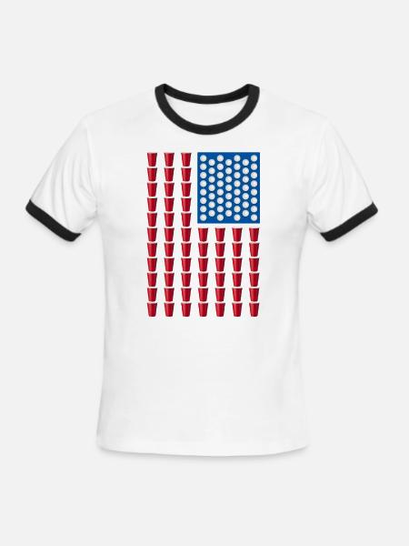 Beer Pong Drinking Game American Flag - Men's Ringer T-Shirt - white/black