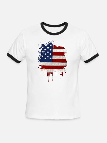 United States Flag Paint Splatter - Men's Ringer T-Shirt - white/black