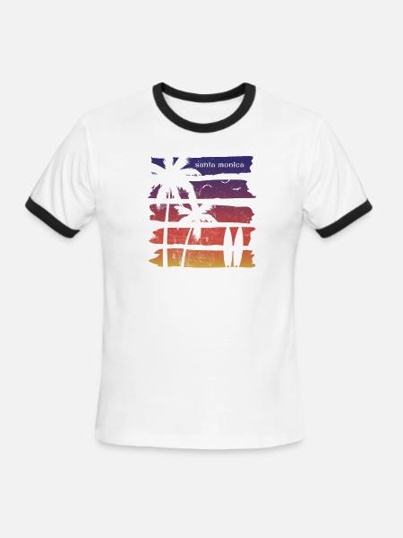 Cool Santa Monica California Surfing Fan Beach - T-shirt à bandes contrastées pour hommes   - blanc/noir