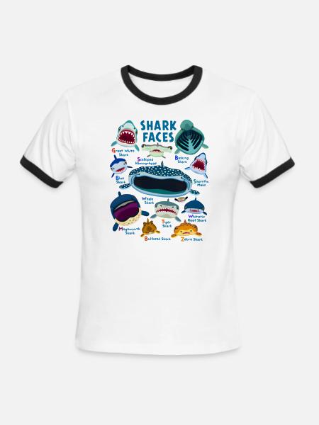 Shark Faces Chart, Kinds of Type Shark T-Shirt - Men's Ringer T-Shirt - white/black